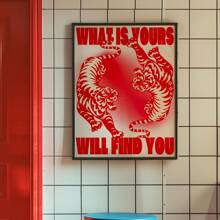 1 Stück, Leinwand Hängeposter, Massivholz 40*50cm gerahmte Malerei, Tiger Poster, 70er Poster, Bestätigungsposter, ästhetische Kunst, rote Wandkunst, Mode Kunstdruck, Retro Poster, Kunst, Vintage Poster, Wohnzimmer Dekoration Hänggemälde