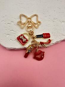 HAILIAN 1个女士简约酒红色手提包，可装香水、高跟鞋、指甲油，可用作装饰包、吊坠和钥匙扣，情人节礼物，蝴蝶结装饰情人节礼物