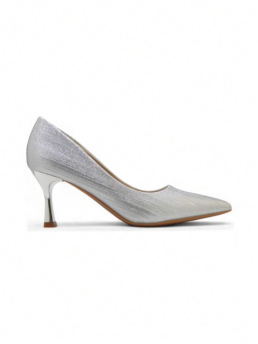 Modische Spitze Stilettos mit Metalltextur für Hochzeit, Party, Bankett, stilvolle High Heels - Argent - Übersicht 1