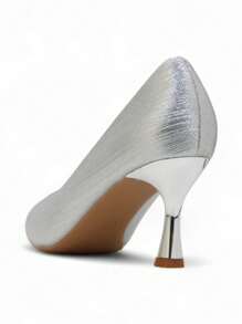 Modische Spitze Stilettos mit Metalltextur für Hochzeit, Party, Bankett, stilvolle High Heels - Argent - Übersicht 3