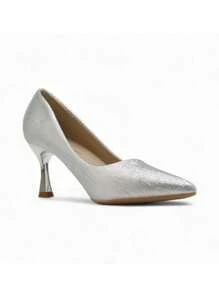 Modische Spitze Stilettos mit Metalltextur für Hochzeit, Party, Bankett, stilvolle High Heels - Argent - Übersicht 2
