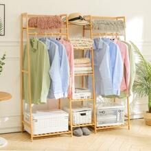 LIVINGANDHOME Living And Home Bamboo Trapezoid Clothing Rack With 5-Tier Storage Shelves Multi-Functional Clothes Hanging Rack Stand - Natural 130cm W X 40cm D X 140cm H - View 6