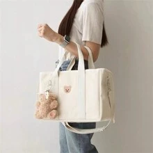 Cute Cartoon Bear Mom Handbag, Multifunctional Tote Shoulder Bag For Outing, Convenient Storage (No Accessories) - White - View 3