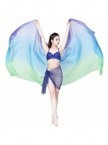 Lady's Belly Dance Lightweight Imitated Silk Gradual Colorful Scarf Veil 2.5*1.2M Shawl - Multicolor - View 12