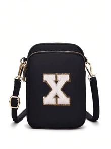 A Crossbody Bag That Can Be Customized With Your Own Name, Lucky Number, Letter, And Text, With 26 Letter Patches For Diy, A Bag That Is Classic And Versatile, With A Three-Layer Zipper Design That Can Hold Mobile Phones, Coins, Etc., Pc Casual Fashion Crossbody Walking Bag With Mobile Phone Cloth Bag Vertical Coin Purse Suitable For Girls, Travel, Back To School, Gifts Back To School Winter Gift Ideas Boy Girl Valentine's Day - Black Three-layer Gold Zipper + 5.5 White Letters - View 18