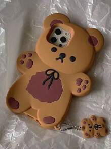 Cute Stuff 可爱 3d 卡通蝴蝶结和熊手机壳适用于 Apple 14/13/12promax/Smilax/11/Xr/Se3 卡哇伊防水防震防摔防刮 - 棕色 - 查看 2