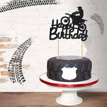 1Pc/13Pcs Glitter Motorcycle Happy Birthday Cake Toppers Black Flash Motorcycle Party Decoration Birthday Party Cake Decorations - Black - View 4