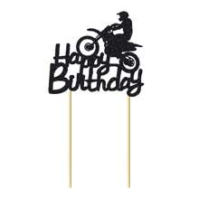 1Pc/13Pcs Glitter Motorcycle Happy Birthday Cake Toppers Black Flash Motorcycle Party Decoration Birthday Party Cake Decorations - Black - View 6