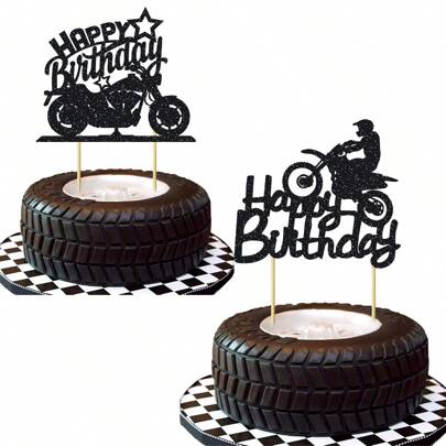1 件/13 件闪光摩托车生日快乐蛋糕装饰黑色闪光摩托车派对装饰生日派对蛋糕装饰
