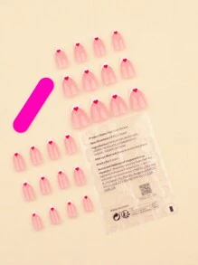24片法式白色穿戴甲片 短杏仁形假指甲 紅心美甲 情人節秋季款 裸色美甲 指甲用品 - 彩色 - 查看 2