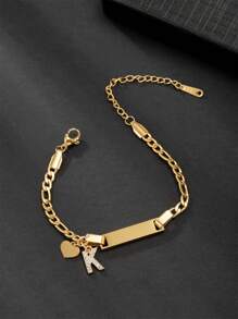 1 件个性化首字母吊饰心形手链适合青少年可调节不锈钢字母手链首字母 A 到 Z 腕链