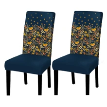 1/2/4pcs Bohemian Milk Silk Restaurant Chair Covers, Vintage Yellow Orange Plant Floral Chair Seat Protectors, Solid Navy Blue Stretchy Removable Universal Chair Slipcovers For Kitchen, Ceremony, Banquet, Hotel Decor