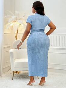 BIUBIU 2pcs/Set Women Summer Solid Color Crop Top & Bodycon Long Skirt - Sky Blue - View 2