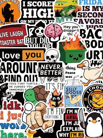 50pcs Prank Meme Stickers PVC Gift Cartoon Creative Decoration Scrapbook Laptop Luggage Guitar Water Cup Phone Case DIY Decal