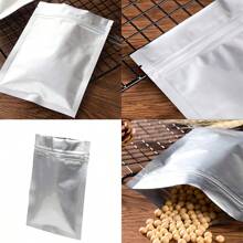 100pcs Silver Aluminum Foil Bags Self-Sealing Ziplock Bags, Thickened Tea Food Long Term Storage Bags Cat Dog Food Dispensing Moisture Tin Paper Packaging Bags For Party Supplies