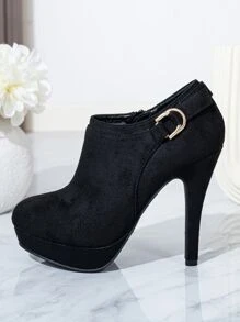 Giày cao gót thời trang nữ, giày đế xuồng chống thấm nước, giày công sở đa năng có khóa kéo bên hông - đen - Xem 5