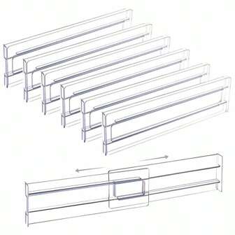 6pcs/Set Adjustable Clear Plastic Drawer Dividers Organizer, Suitable For Clothing, Kitchen Utensils And Office Storage