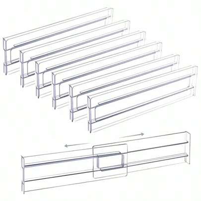 6pcs/Set Adjustable Clear Plastic Drawer Dividers Organizer, Suitable For Clothing, Kitchen Utensils And Office Storage