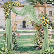 1pc Tulle Backdrop Curtain For Wedding Arch/Lawn/Food Photography, 75*300cm/75*600cm, Transparent Voile Drape Fabric, Suitable For Valentine's Day - Sage Green - View 5
