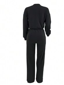 Damski Patchworkowy Casualowy Kombinezon Do Biegania, Poliestrowa Bluza Z Okrągłym Dekoltem I Kieszeniami, Dzianina, Nadaje Się Do Podróży, Domu, Sportu I Imprezy - Seria Jesień/Zima