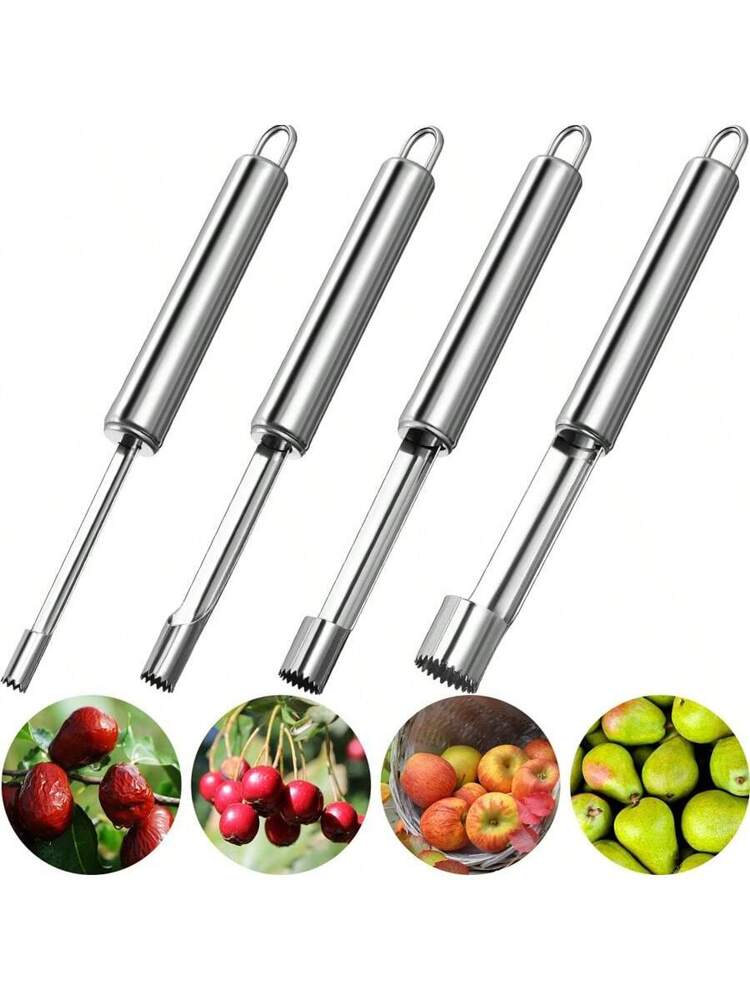 1/4pcs Stainless Steel Fruit Core Remover, Multi-Size Easy-To-Use Seed Extractor For Pears, Cherries And Jujubes, Suitable For Home Kitchen Tool,Vegetable Fruit Tools,Kitchen Items,Cutter,Food,Salad,Decor,Storage,Party,Birthday.