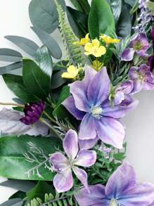 Artificial Clematis Wreath With Leaves, 21.65Inch Spring Wreath For Front Door Wall Window Hallway Garden Wedding Home Decoration, Spring Valentine's Day Easter Decoration - Purple - View 11