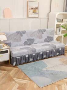 1pc Ginkgo Leaf Print Sofa/Bed Skirt Cover With Ruffled Edge, Suitable For Armless Sofa, Polyester Fiber All Seasons, Minimalist Modern Design