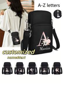 1 Bolso de hombro personalizado para novia, con 26 letras del alfabeto en inglés, tu nombre tu bolso, bolso personalizado para despedida de soltera, bolso de hombro personalizado para bodas, bolso de hombro personalizado, regalo de aniversario, regalo del Día de San Valentín, regalo de cumpleaños, regalo de boda, regalo del Día de la Madre, regalo para la mejor amiga, regalo para mamá/ella/novia/esposa/amigas - Negro - Ver 1