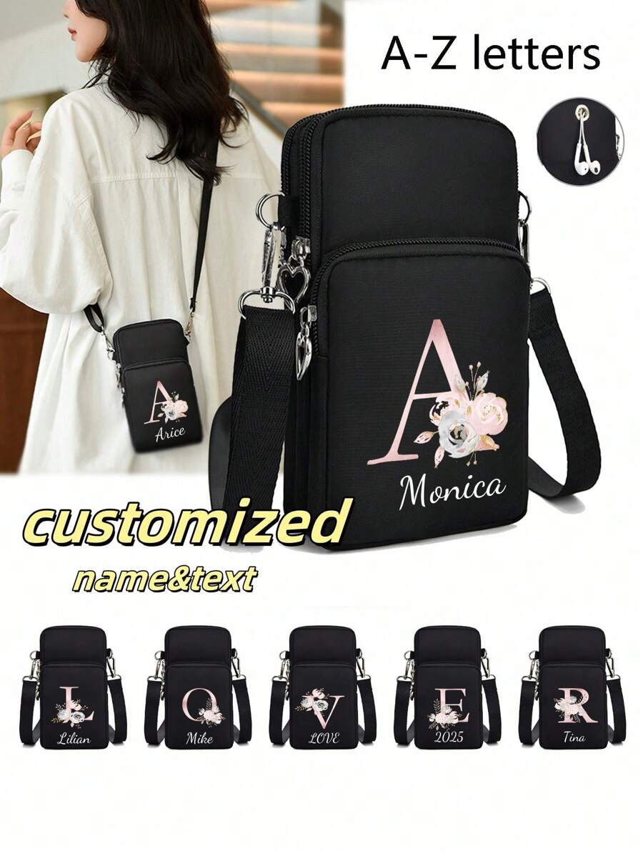 1 Bolso de hombro personalizado para novia, con 26 letras del alfabeto en inglés, tu nombre tu bolso, bolso personalizado para despedida de soltera, bolso de hombro personalizado para bodas, bolso de hombro personalizado, regalo de aniversario, regalo del Día de San Valentín, regalo de cumpleaños, regalo de boda, regalo del Día de la Madre, regalo para la mejor amiga, regalo para mamá/ella/novia/esposa/amigas - Negro - Ver 1