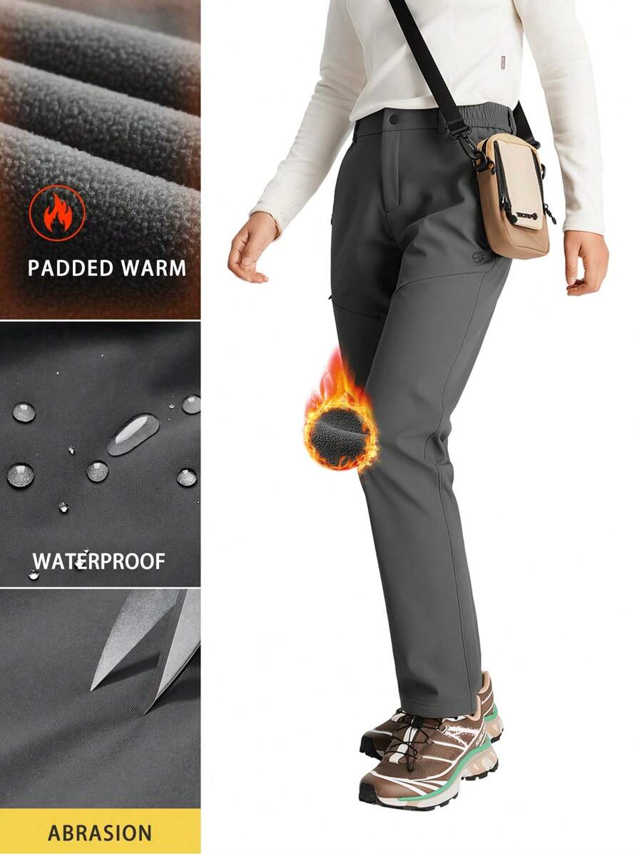 TECTOP Women Hiking Pants Thermal Lined Waterproof Hiking Insulated Softshell Pants Slim With Pockets Outdoor