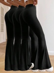 3 buc Pantaloni de yoga sport evazați, cu talie înaltă, pentru femei, cu talie înaltă, pantaloni de antrenament pentru alergare - Negru - Vizualizare 3