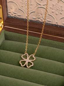 1 pezzo ciondolo collana con charm a forma di fiore e trifoglio vuoto, gioiello di moda da donna, adatto come regalo per varie occasioni, per andare al lavoro o sport