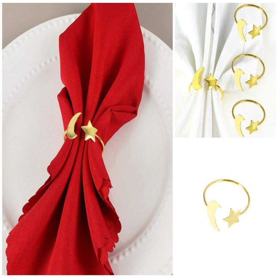 1/4/6 Stücke Valentinstag Serviettenringe, beinhaltet Stern- und Mond-förmige Serviettenringe, Serviettenhalter, Künstliche Rose Serviettenringe, westliches Restaurant & Hotel Tischdecken Dekoration Serviettenringe
