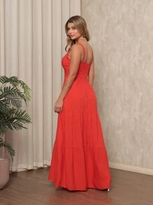 Vestido Longo Viscolinho Pipoca#2 - Laranja - Visão 3