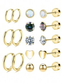 8 Pairs Of Medical Stainless Steel Earrings For Sensitive Ears, Small Opal Balls CZ Flat Back Stud Earrings, Hypoallergenic Hoop Earrings For Men And Women 20G Cartilage Earrings - Earring Set - View 15