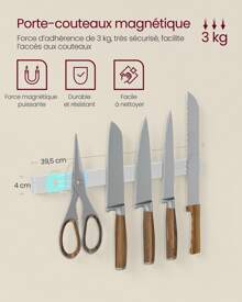 VASAGLE Étagère de Cuisine, Meuble de Rangement, Îlot de Cuisine avec Support Magnétique pour Couteaux, Panier Métallique, Support pour Essuie-Tout, 12 Crochets, Beige chêne, blanc classique - Beige chêne, blanc classique - Voir 4