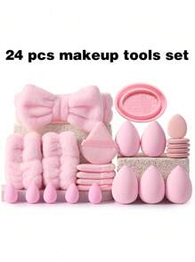 24/30/39/44/49/54/55PCS Makeup Tools Set Including:1pc Multi-Functional Zipper Toiletry And Cosmetic Bag Waterproof+ Makeup Brush Set+5PCS Makeup Sponges+5PCS Mini Makeup Sponges+5PCS Triangle Powder Puffs+5PCS Mini Air Cushion Powder Puffs+1pc Hairband+2PCS Hand Bowl Strap+1pc Makeup Brush Cleaning Tools - 彩色 - 查看 17