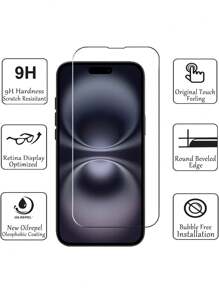 2片装高清钢化玻璃屏幕保护膜,兼容 17/16 Pro Max/16e/16/16 Plus/16 Pro/16 Pro Max/15/14/13/12/11 Pro Max/12/13 Mini,也兼容 X/XS Max/XR/7/8/6/6S Plus/SE - 無色 - 查看 4