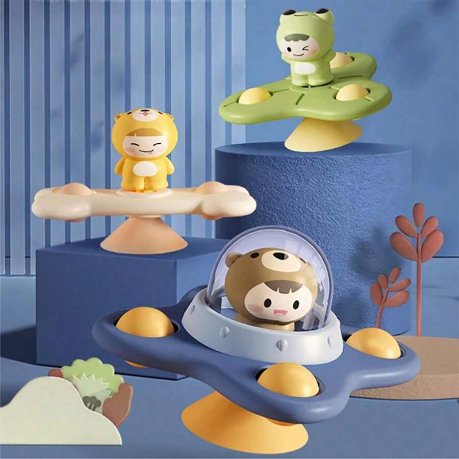 1件裝卡通吸盤旋轉舒壓玩具，適合幼兒與嬰兒，舒壓小裝置，適用洗澡、餐桌、早教、桌面遊戲、床邊懸掛，感官玩具，感恩節、萬聖節、聖誕節兒童生日禮盒