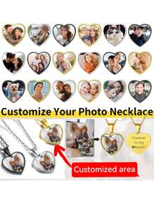 1 st. Aangepaste foto hart hanger ketting 18K verguld, elegante en eenvoudige roestvrijstalen gepersonaliseerde foto ketting, ideaal cadeau voor meisjes bruiloft, verjaardag, Valentijnsdag - Geschikt voor alle seizoenen