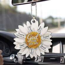 1pc White Sunflower Acrylic Flat Car Hanging Decoration, Key Holder