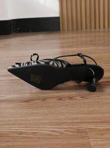 Women's Black High Heel Pointed Toe Sandals, Wedge Heel, Simple Closed Toe Shoes For Autumn Valentines
