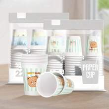 60个一次性纸杯可爱卡通派对用品家用加厚纸杯，圣诞节万圣节礼物，餐具一次性用品 - 藍色 - 查看 5