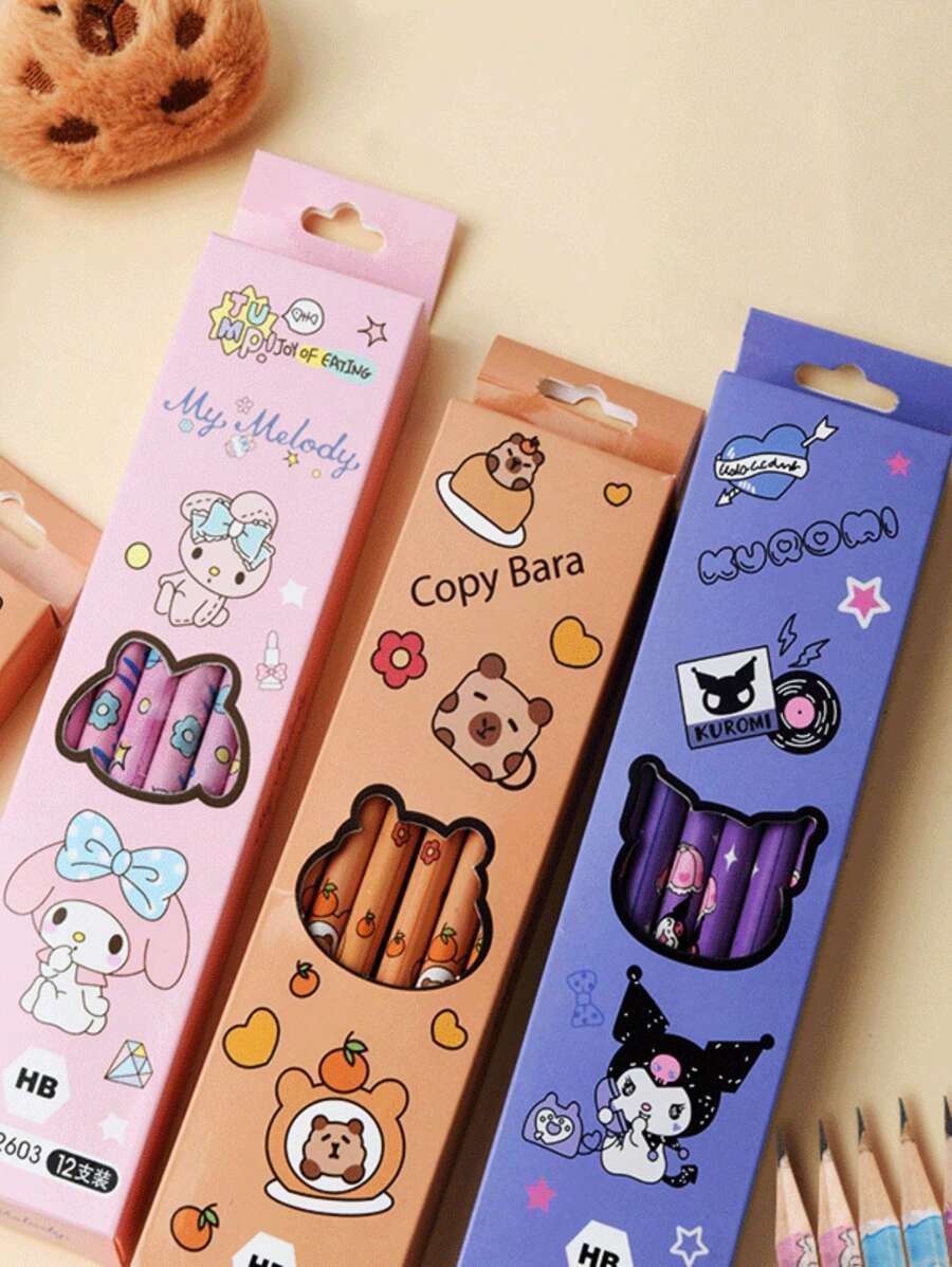 12pcs Cartoon HB Pencils Set, Writing, Practice, Sketching, Drawing ...