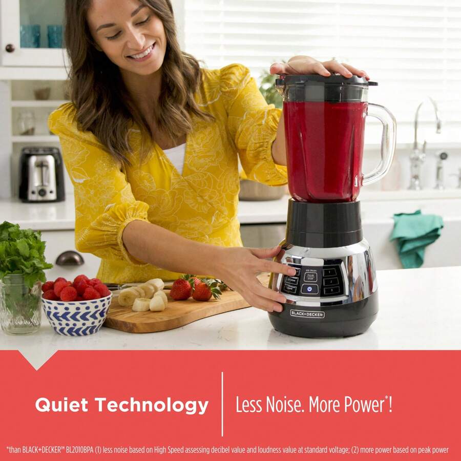 Decker Quiet Blender, 48 Oz Glass Jar, Personal Blending Jar, 900 W Peak Power, 3 Speeds, 3 Auto Functions, - 1 - View 1