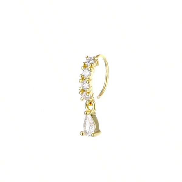 Aro de nariz de acero inoxidable con cristal de circonita, con búho perforado y gota colgante, flexible