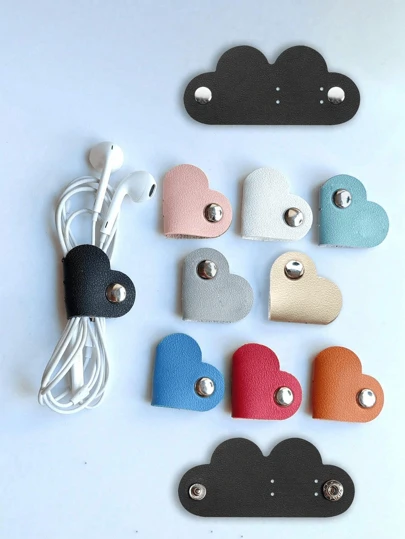 10/6/1 Set Assorted Heart-Shaped Cable Organizers, PU Leather Cable Management Organizer, Unisex Gift, Ideal For Earbud, Data Cable, Travel Accessories
