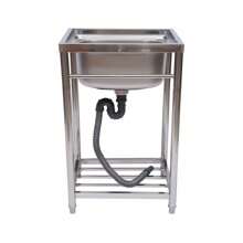 Fregadero industrial autoportante de acero inoxidable de un compartimento para la cocina - Plata (plata) - Ver 3