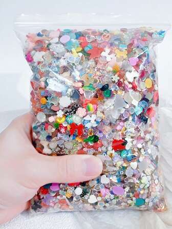 50G/Bag (500-600Pcs) 3D Assorted Mix Color Nail Charms Multi-Shapes Heart Flower Butterfly Bowknot Shaped Nail Charms Resin Flatback Nail Art Rhinestones Charms For Manicure Diy Crafts Jewelry Accessories Nail Supplies Nails Nail Gems