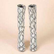 Women's High-Heeled Knee-High Boots, Snakeskin Boots, Chunky Heeled Boots, High Boots, Fashionable And Unique, Versatile Women's Boots For Autumn And Winter - 蛇紋仿皮 - 查看 4